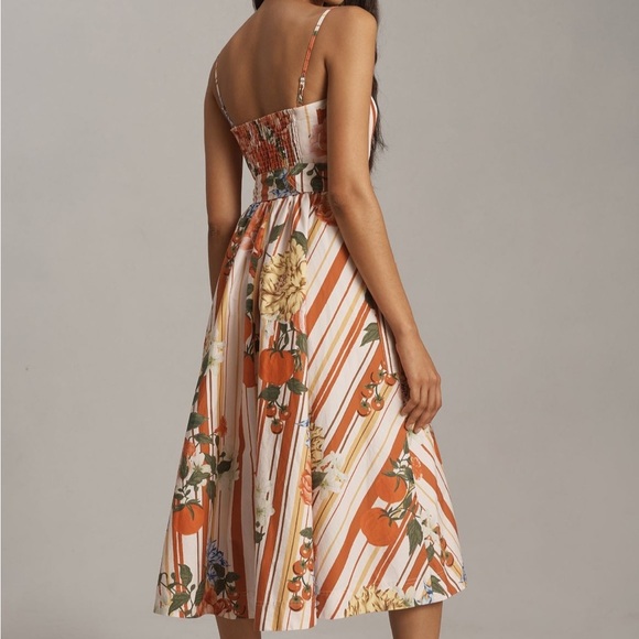 Anthropologie Maeve Strapless Belted A Line Midi Dress Red Floral Pockets XS NEW - Picture 2 of 16